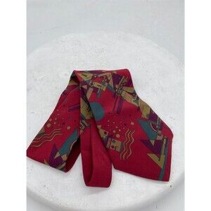 Nino Cerruti Neck Tie Mens Red Yellow Purple Green Geometric Classic Formal